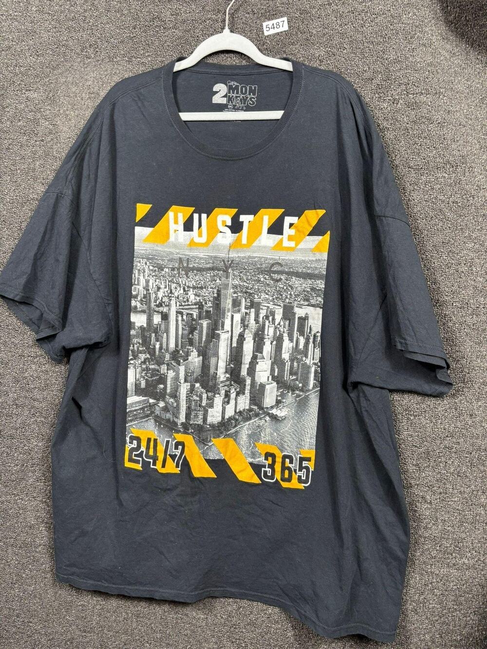 Hustle 24/7 365 Shirt Mens 5XL Black NYC Skyline Graphic Tee 2 Monkeys Urban